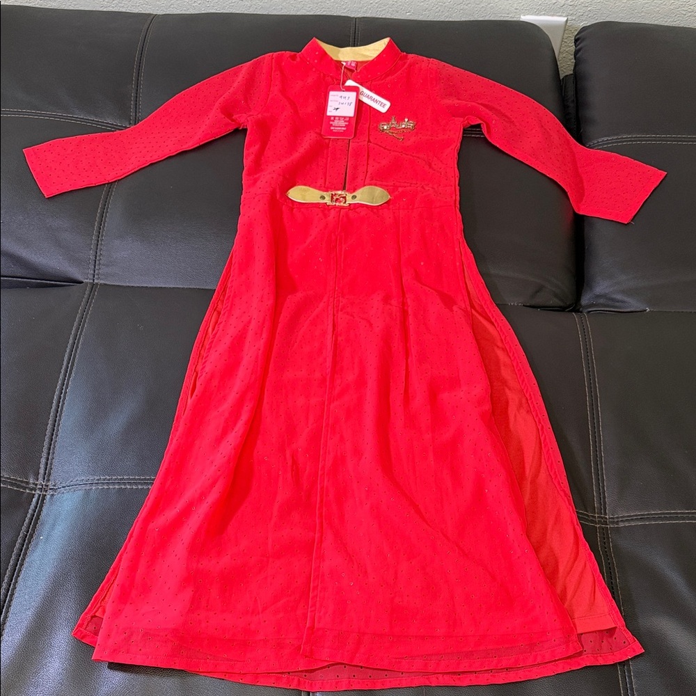 India Culture inspired Red Long Sleeve kids gown with gold Detail
